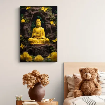 Yellow Tranquility Buddha Canvas Wall Painting