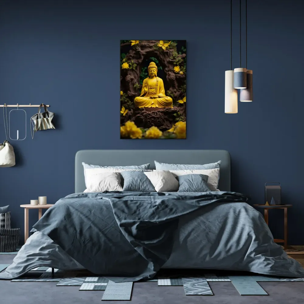 Yellow Tranquility Buddha Canvas Wall Painting With Frame