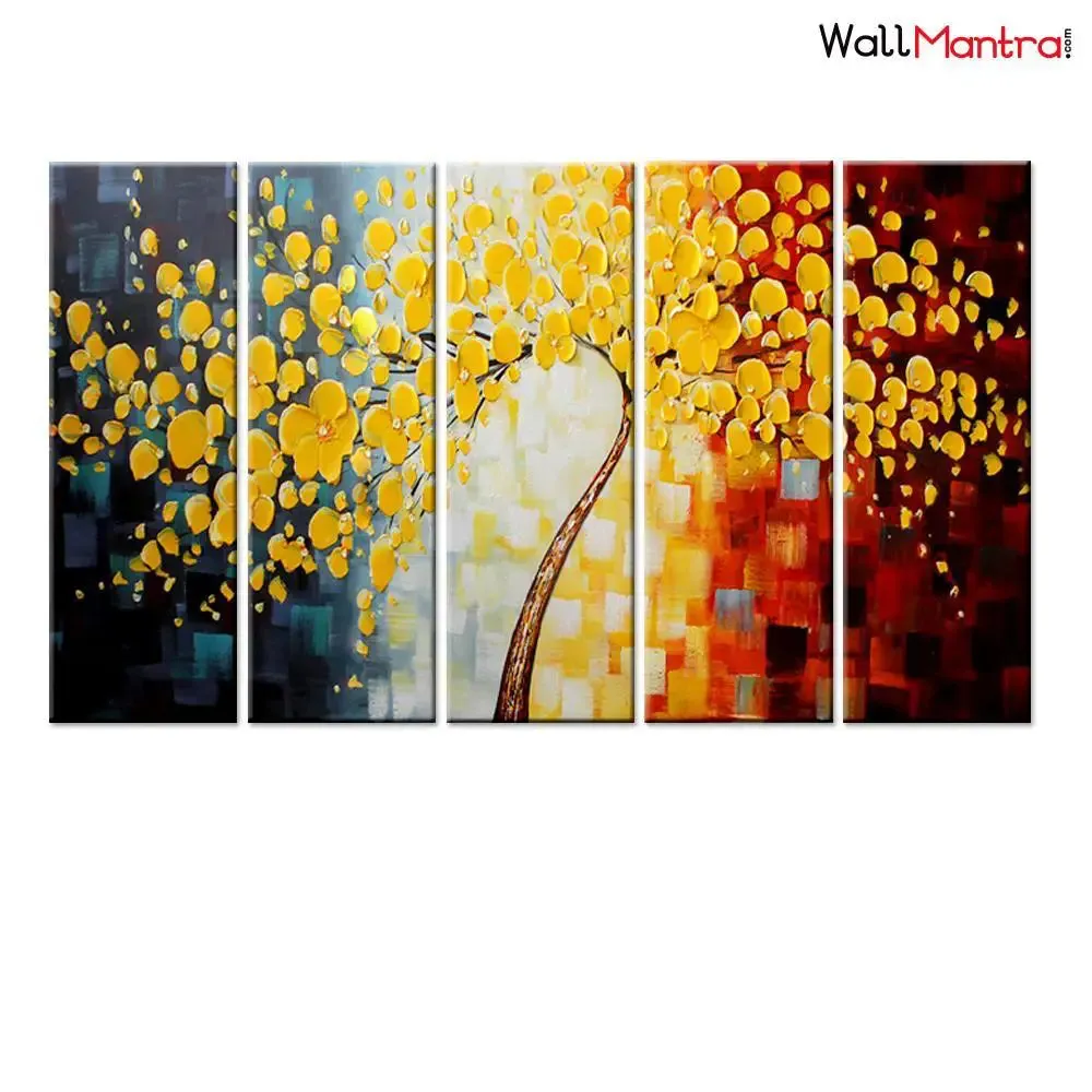 Yellow Tree Painting on Canvas Wall Hanging for Living Room, Bedroom, Office Decoration