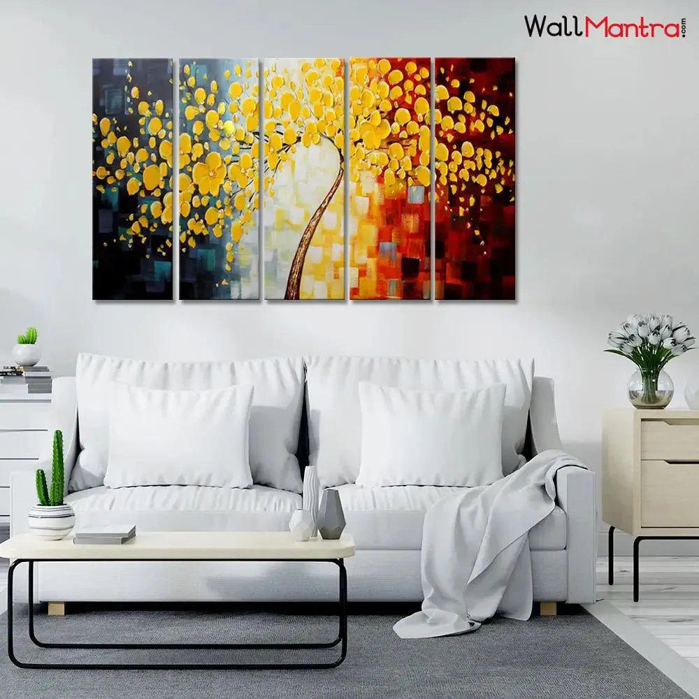 Yellow Tree Painting on Canvas Wall Hanging for Living Room, Bedroom, Office Decoration