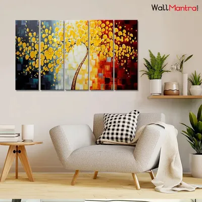 Yellow Tree Painting on Canvas Wall Hanging for Living Room, Bedroom, Office Decoration