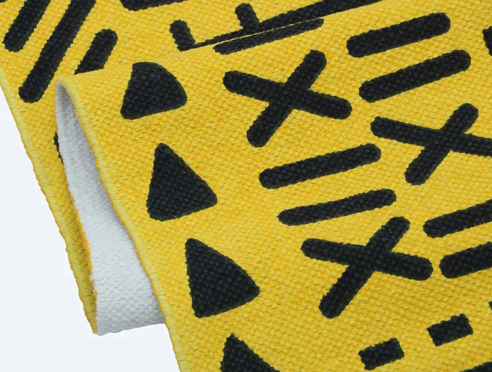 Yellow Tribal Art Cotton Weave Handmade Exercise Mat / Yoga Mat- 2x6 ft
