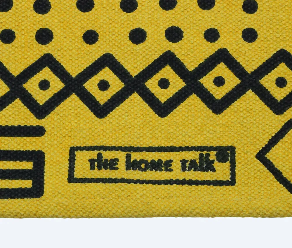Yellow Tribal Art Cotton Weave Handmade Exercise Mat / Yoga Mat- 2x6 ft