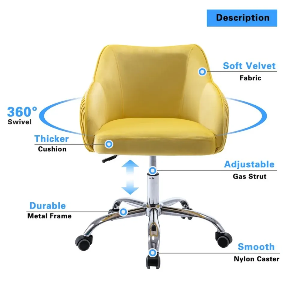 Yellow Velvet Ergonomic Swivel Chair Single
