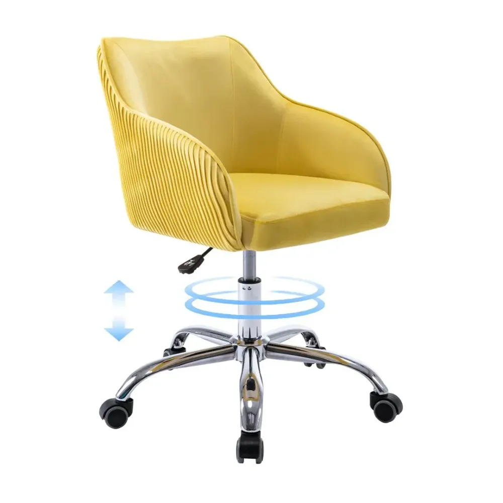 Yellow Velvet Ergonomic Swivel Chair Single