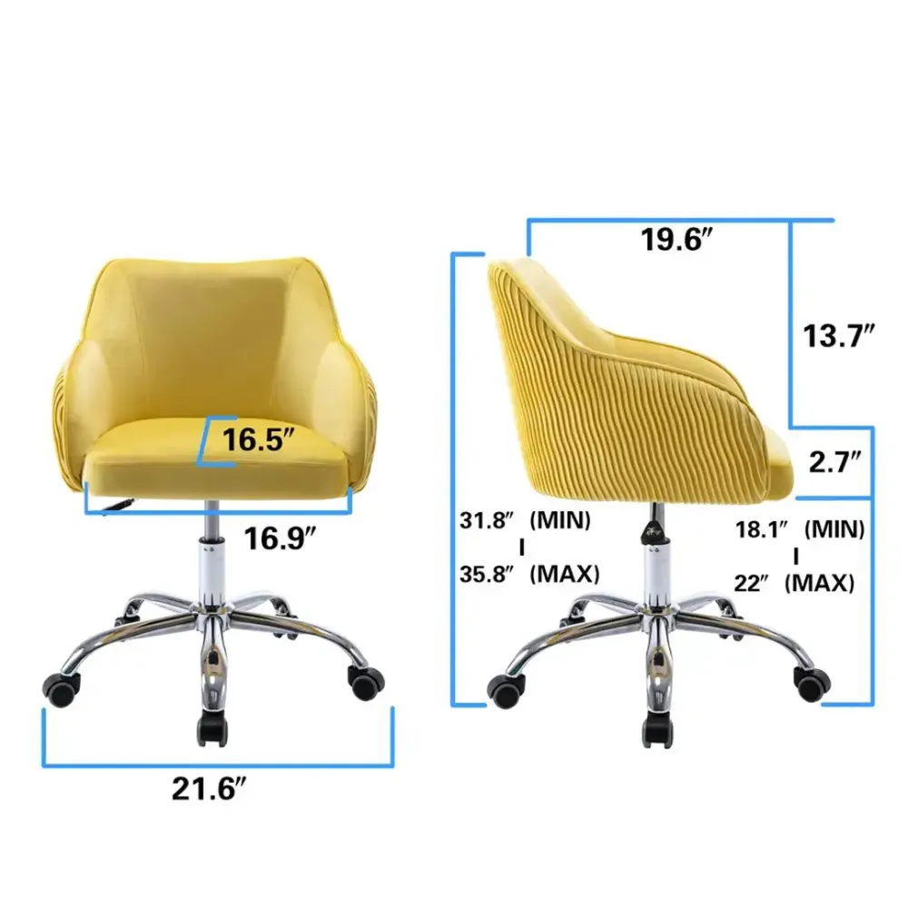 Yellow Velvet Ergonomic Swivel Chair Single