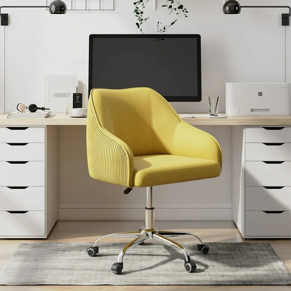 Yellow Velvet Ergonomic Swivel Chair Single