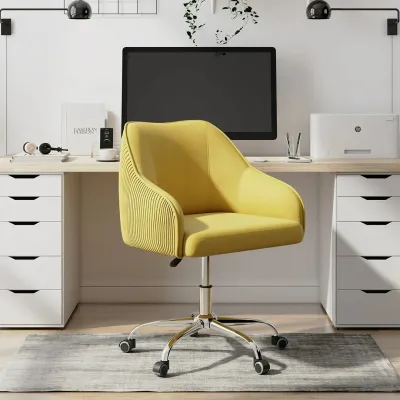 Yellow Velvet Ergonomic Swivel Chair