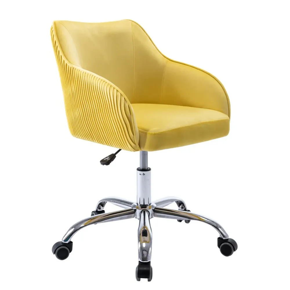 Yellow Velvet Ergonomic Swivel Chair Single