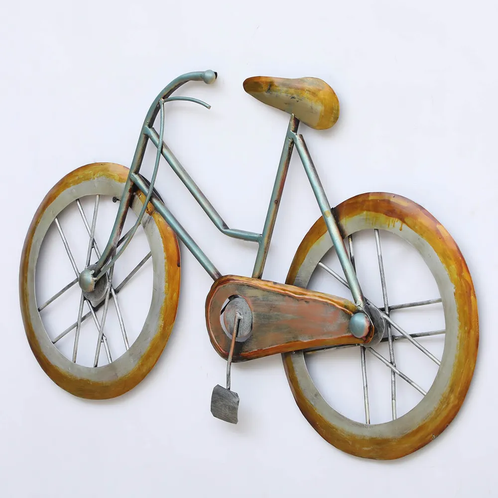 Yellow & White Vibrant Retro Cycle Metal Wall Art