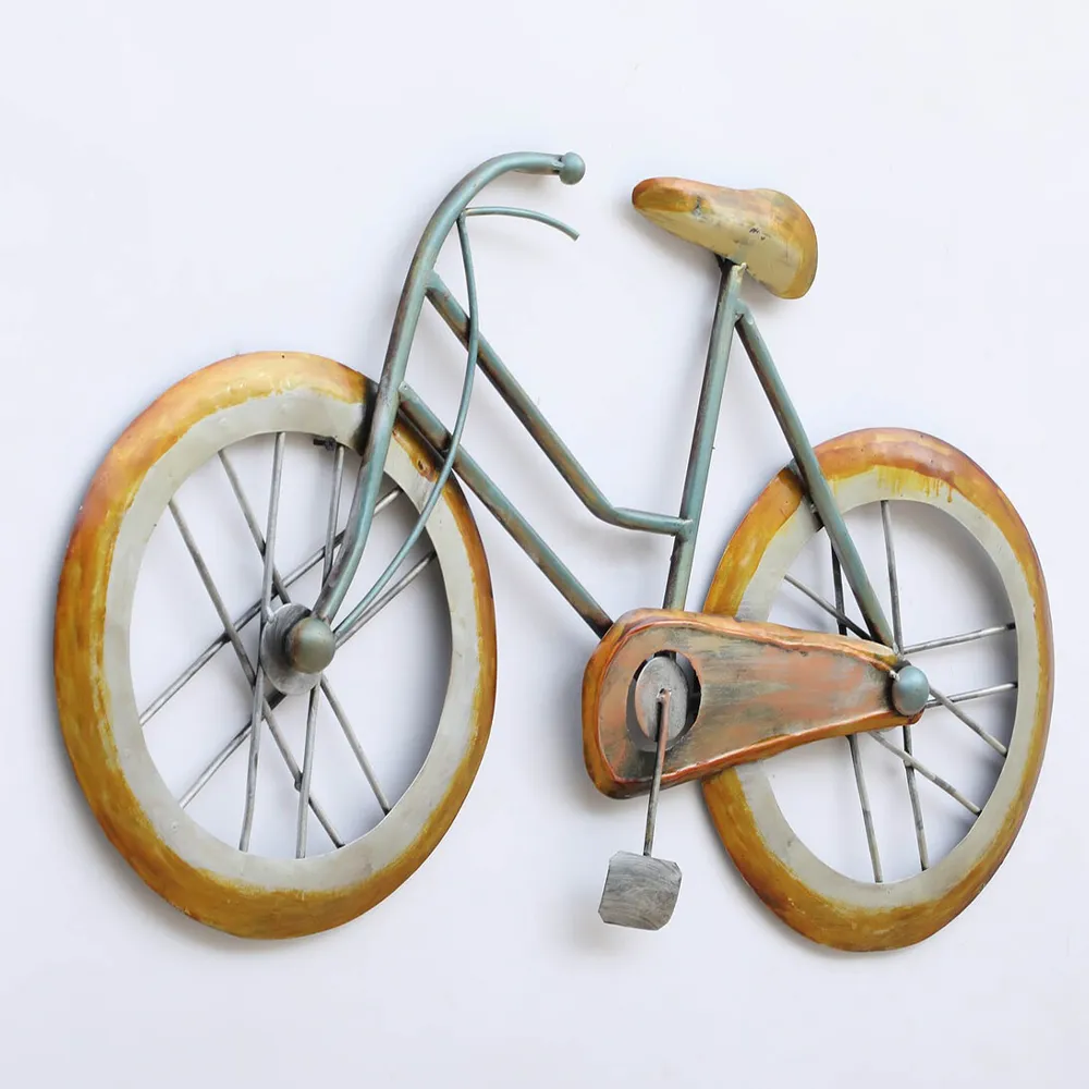 Yellow & White Vibrant Retro Cycle Metal Wall Art