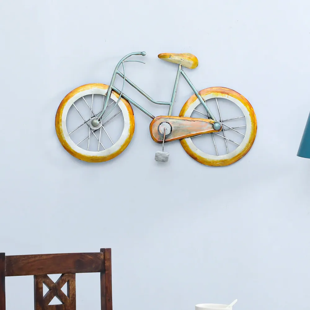 Yellow & White Vibrant Retro Cycle Metal Wall Art