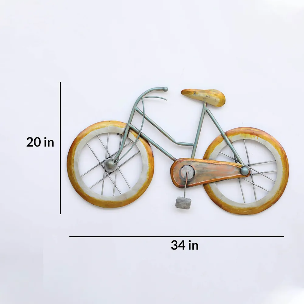 Yellow & White Vibrant Retro Cycle Metal Wall Art