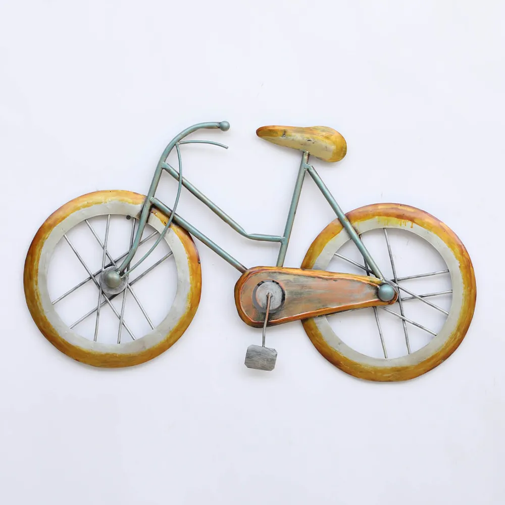 Yellow & White Vibrant Retro Cycle Metal Wall Art