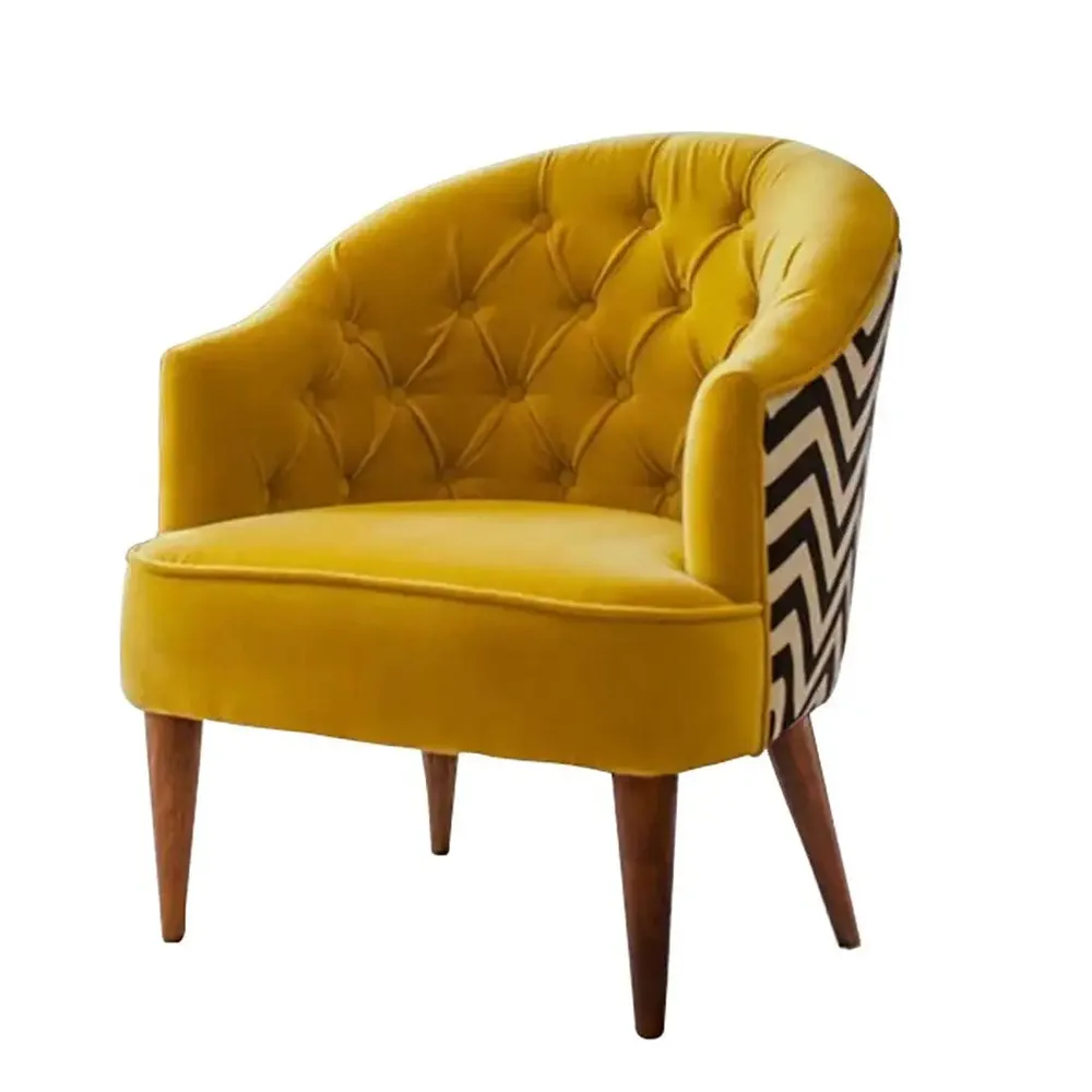 Yellow Wide Backrest Velvet Lounge Chair