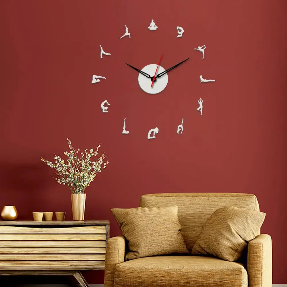 Yoga Postures Designer Big Size 3D Infinity Wall Clock (Size: 24 inch X 24 inch)