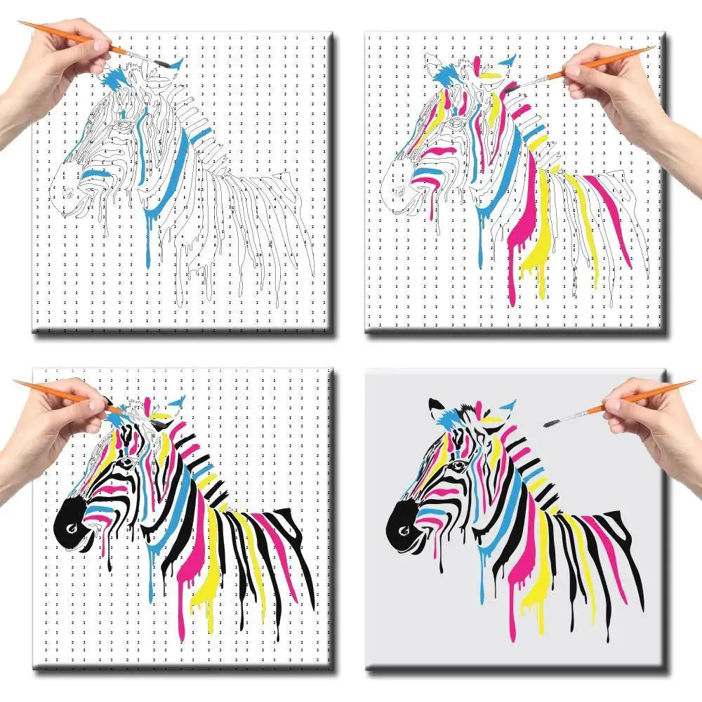 Zebra Colourful DIY(Do-It-Yourself)/ Paint by numbers canvas painting kit