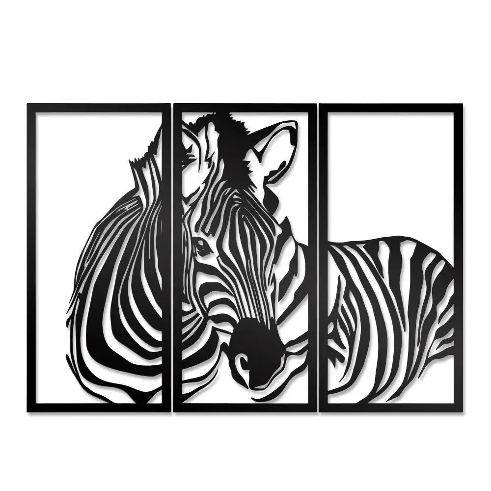 Zebra Design in Panels Black Color Wooden Wall Hanging Medium(18 inch X 26 inch)