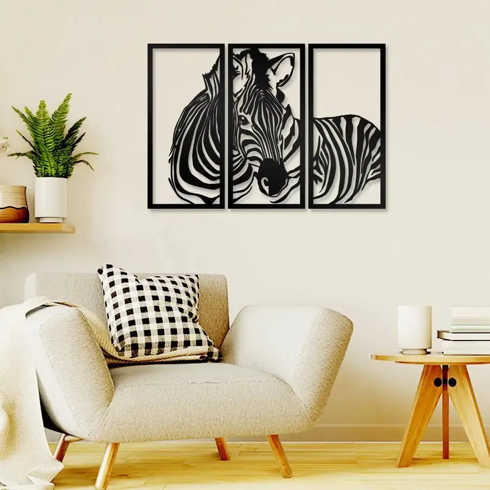 Zebra Design in Panels Black Color Wooden Wall Hanging Medium(18 inch X 26 inch)