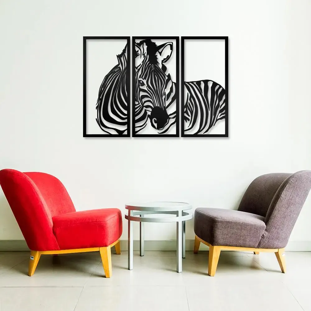 Zebra Design in Panels Black Color Wooden Wall Hanging Medium(18 inch X 26 inch)