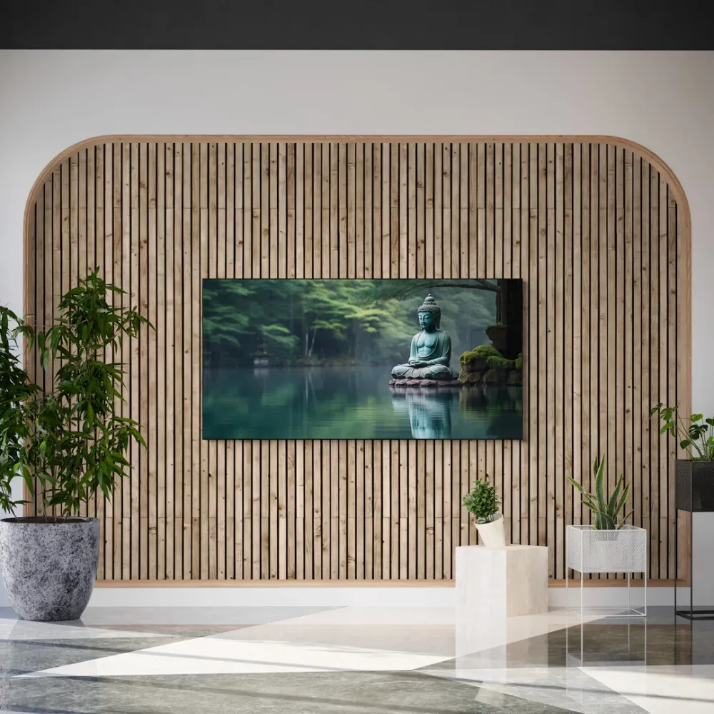 Zen Waterscape Buddha Canvas Wall Painting With Frame
