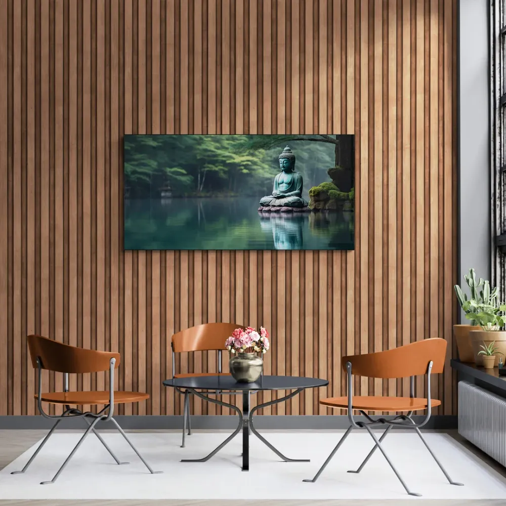 Zen Waterscape Buddha Canvas Wall Painting With Frame