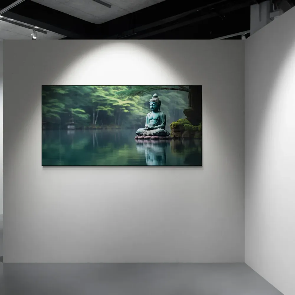 Zen Waterscape Buddha Canvas Wall Painting With Frame