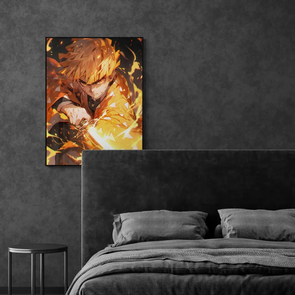 Zenitsu Agatsuma Attack Demon Slayer Anime Canvas Wall Painting With Frame
