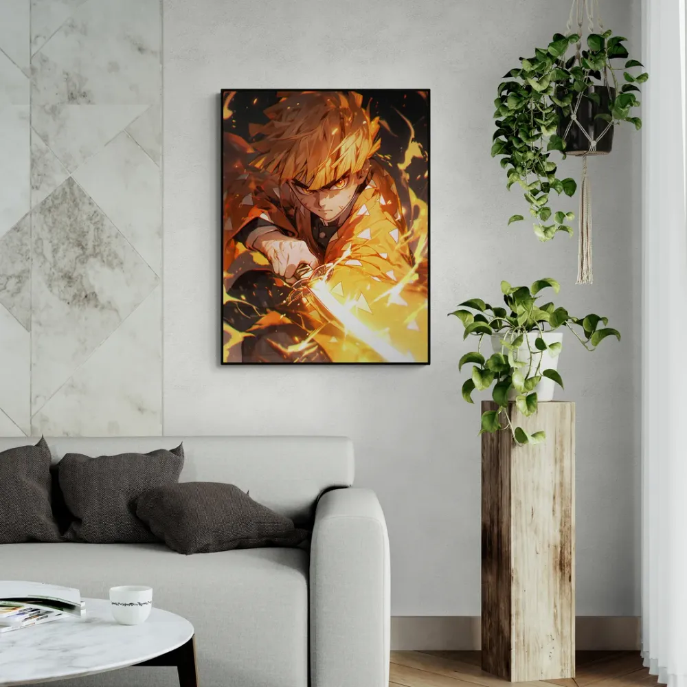 Zenitsu Agatsuma Attack Demon Slayer Anime Canvas Wall Painting With Frame