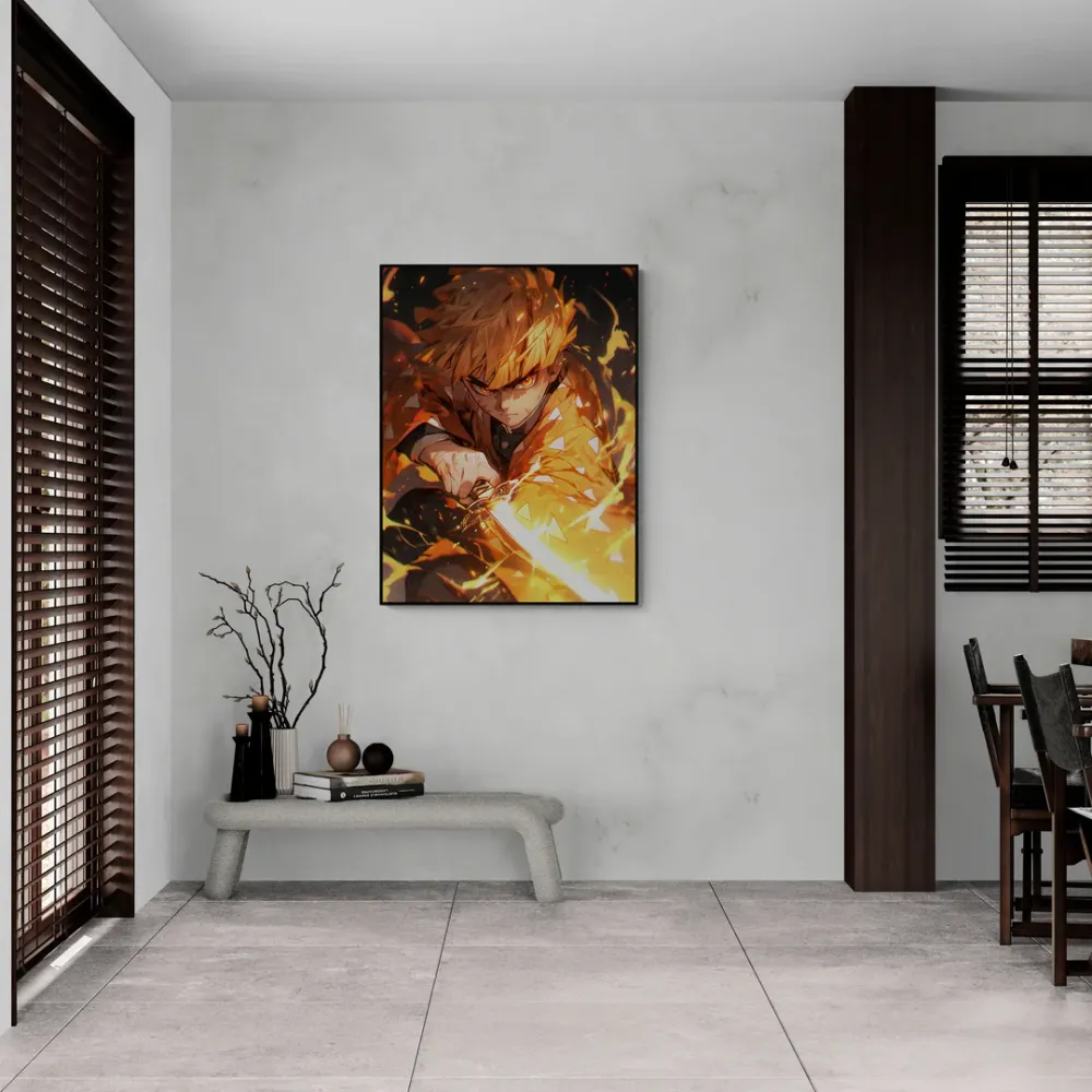 Zenitsu Agatsuma Attack Demon Slayer Anime Canvas Wall Painting With Frame
