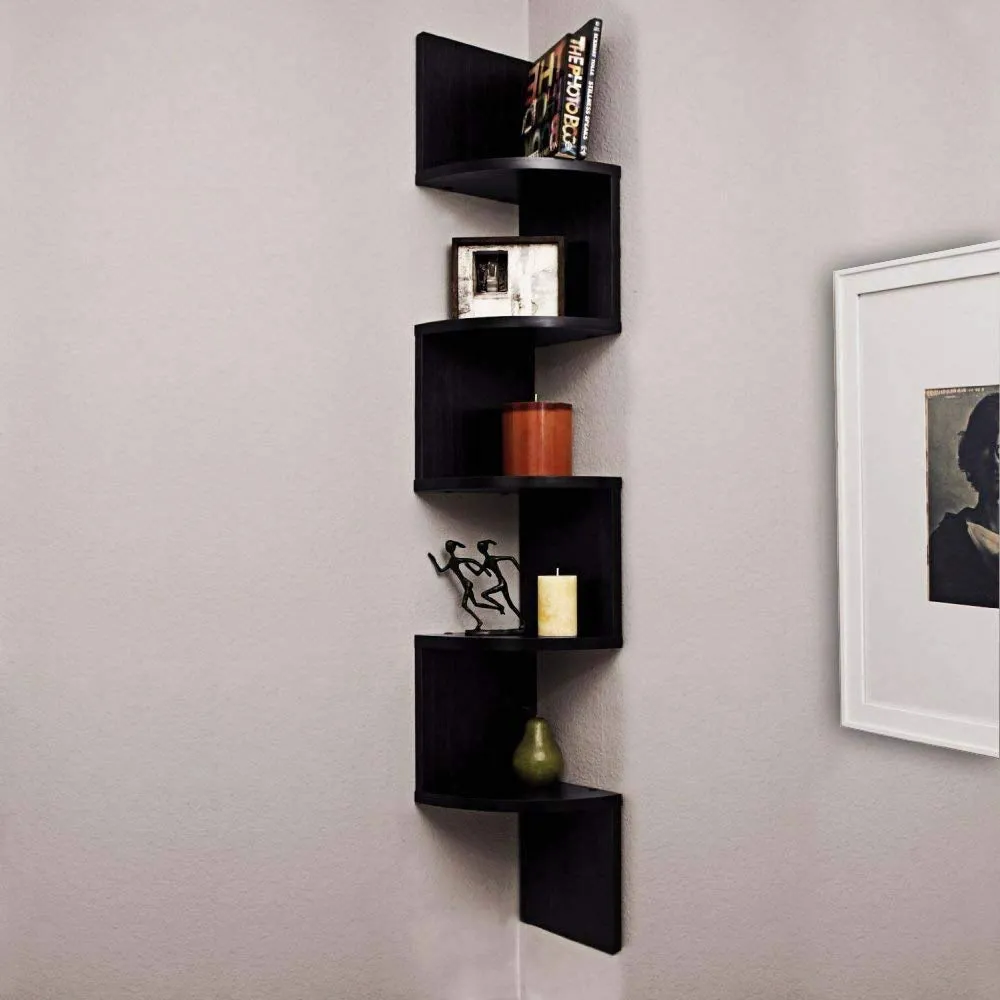 Zig Zag Contemporary Designer Dark Wall Shelf