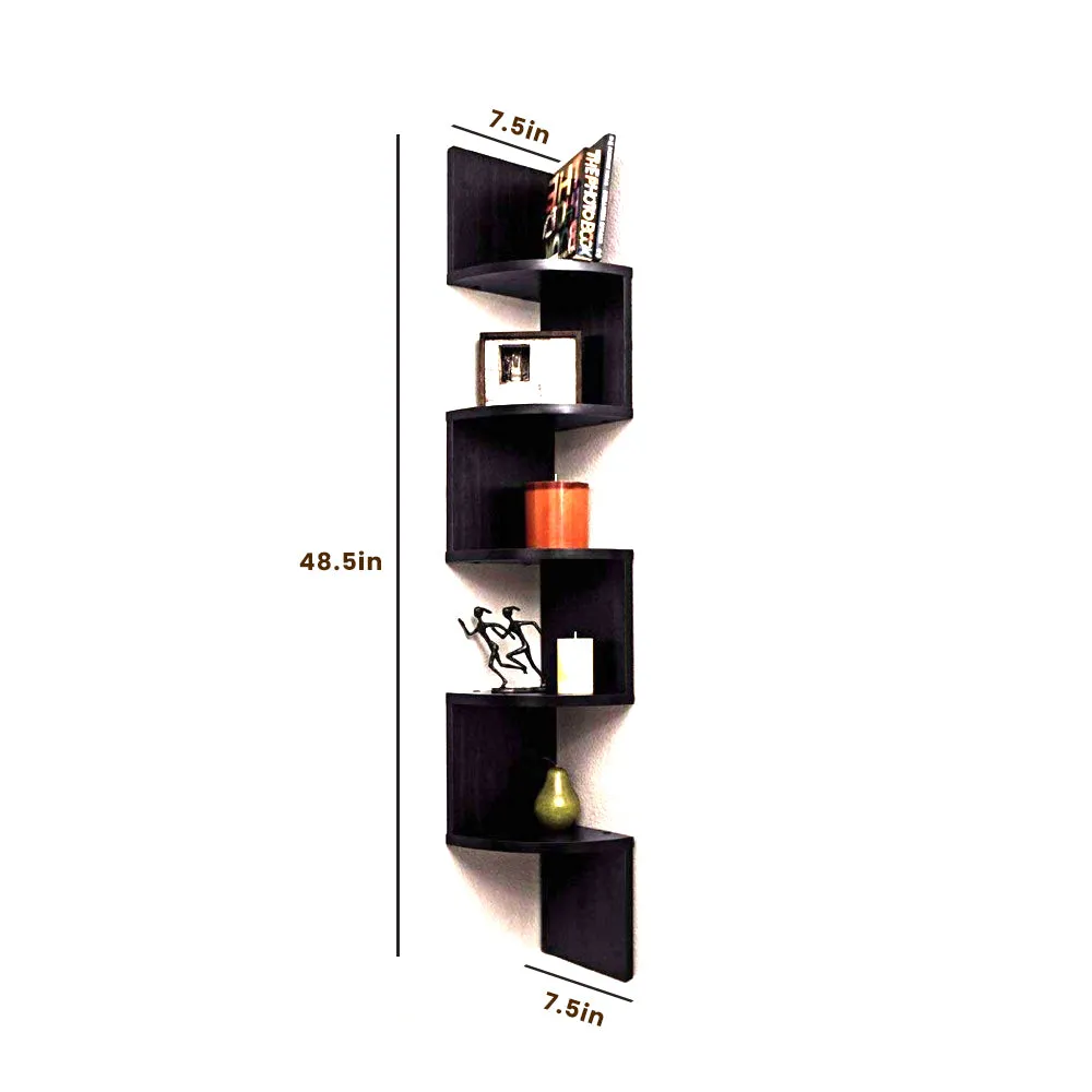 Zig Zag Contemporary Designer Dark Wall Shelf