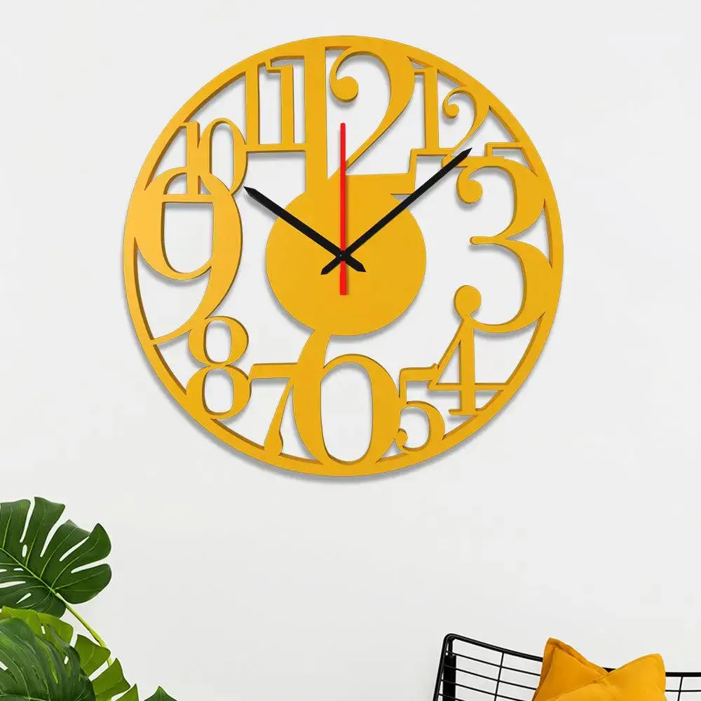 Zig Zag Numbers Shape in Yellow Color Wooden Wall Clock