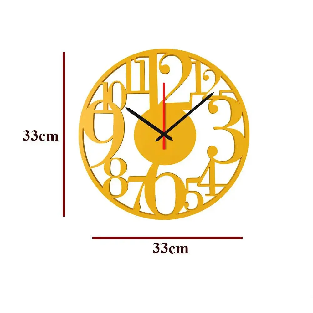 Zig Zag Numbers Shape in Yellow Color Wooden Wall Clock