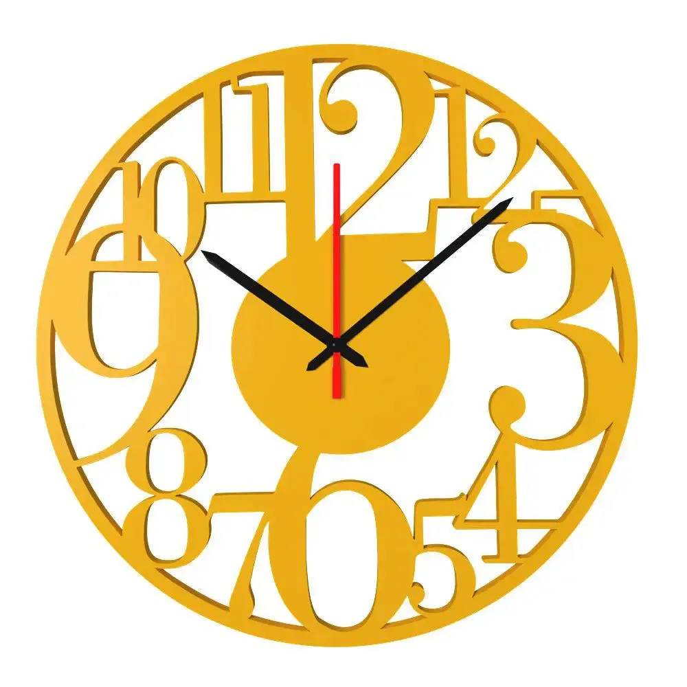 Zig Zag Numbers Shape in Yellow Color Wooden Wall Clock