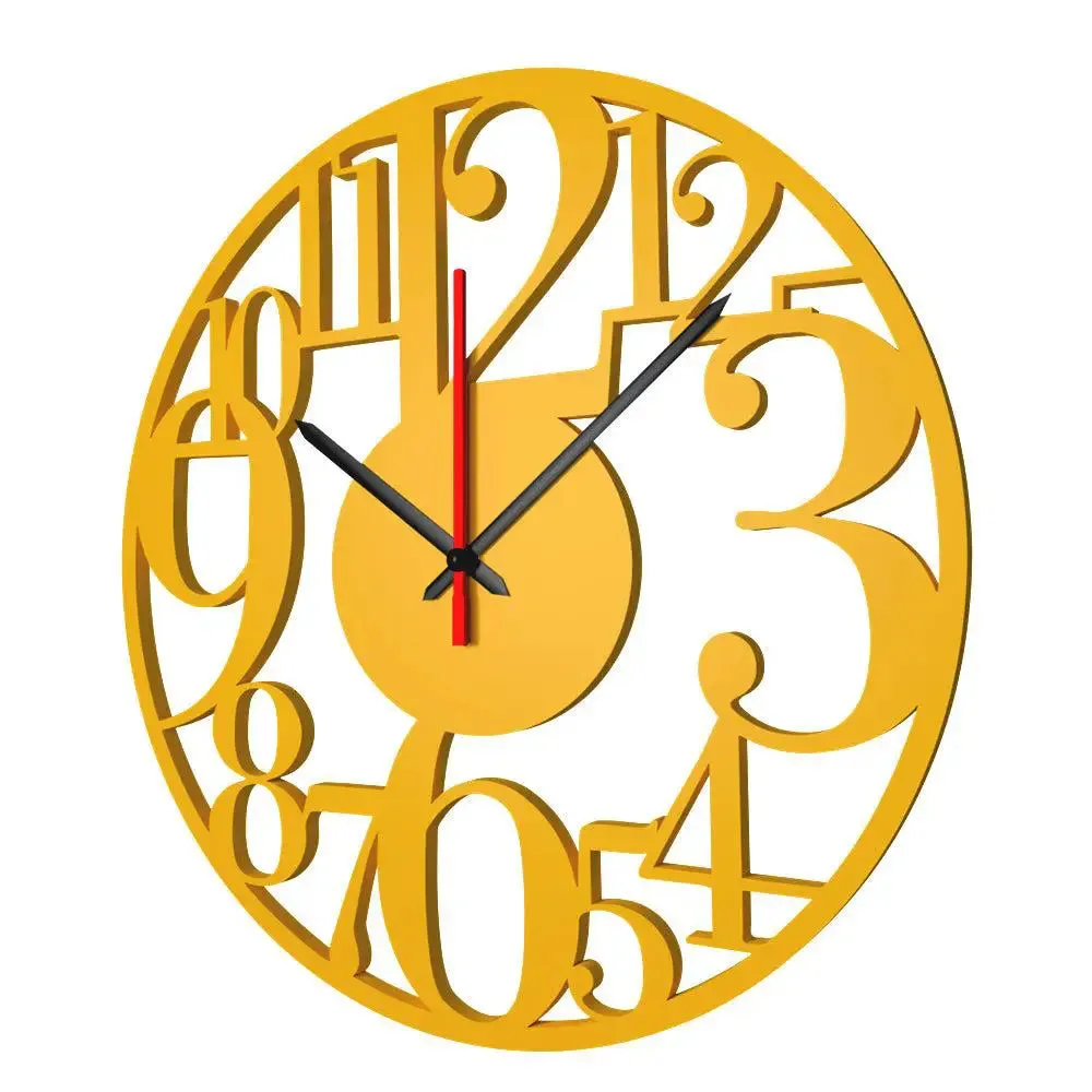 Zig Zag Numbers Shape in Yellow Color Wooden Wall Clock