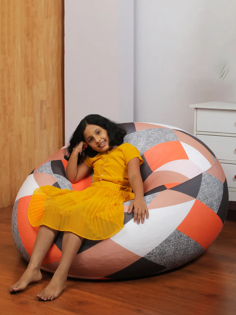 Zig Zag Patterned Multicolor Bean Bag (Beans Not Included) XL