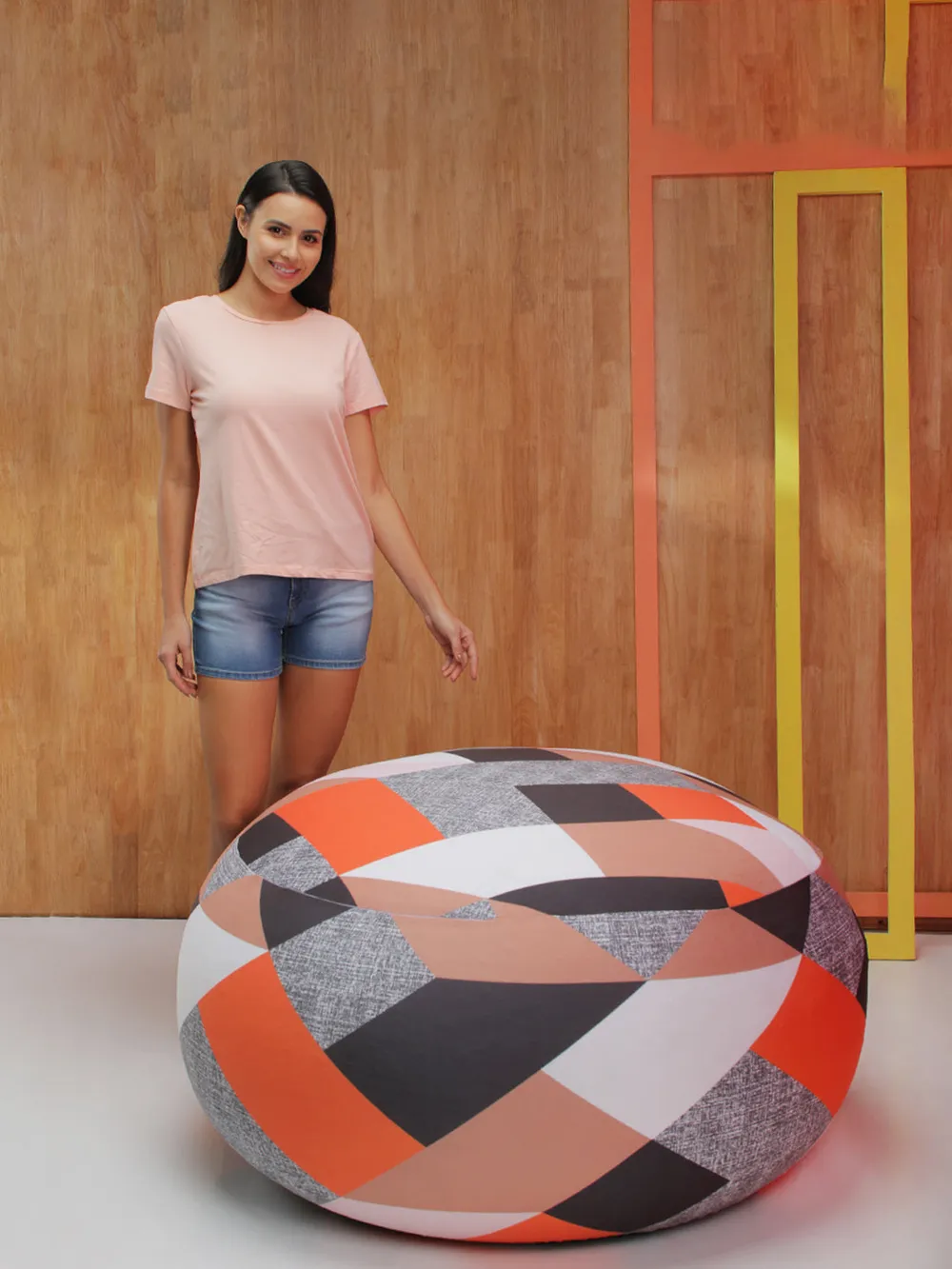 Zig Zag Patterned Multicolor Bean Bag (Beans Not Included) XL