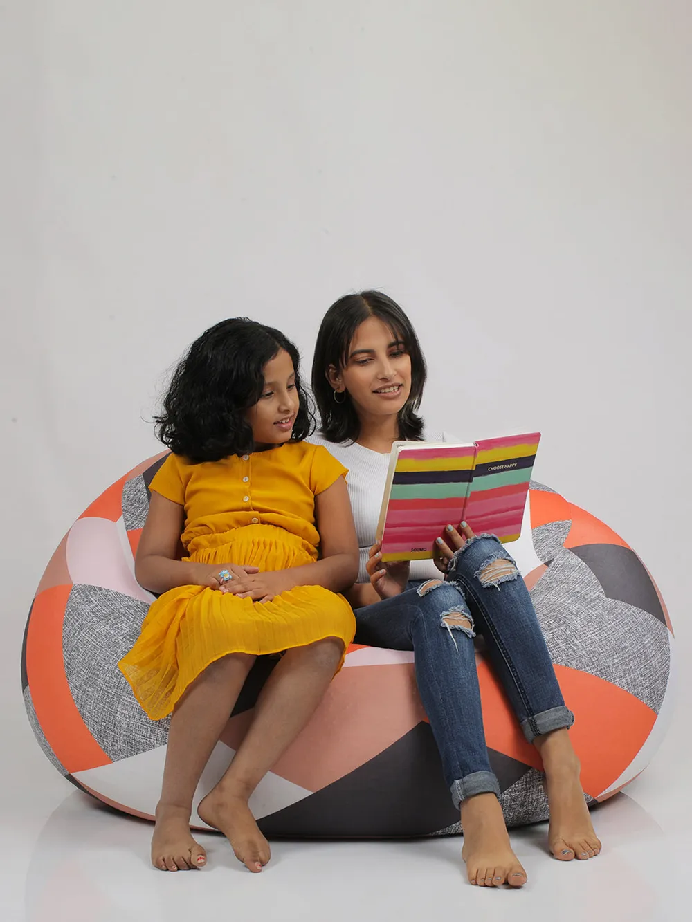 Zig Zag Patterned Multicolor Bean Bag (Beans Not Included) XL