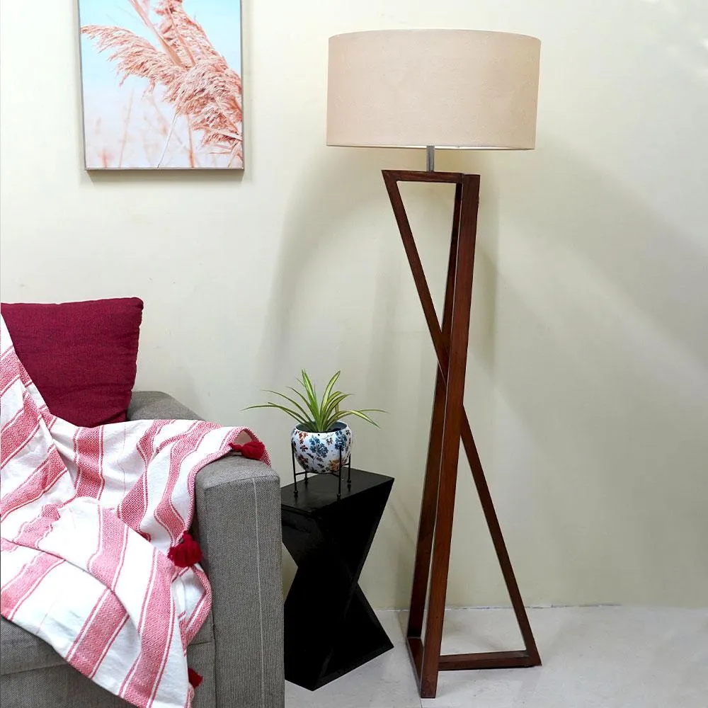 Zig-zag Wooden Floor Lamp Beige Lamp Shade