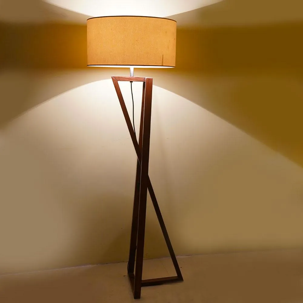 Zig-zag Wooden Floor Lamp Beige Lamp Shade