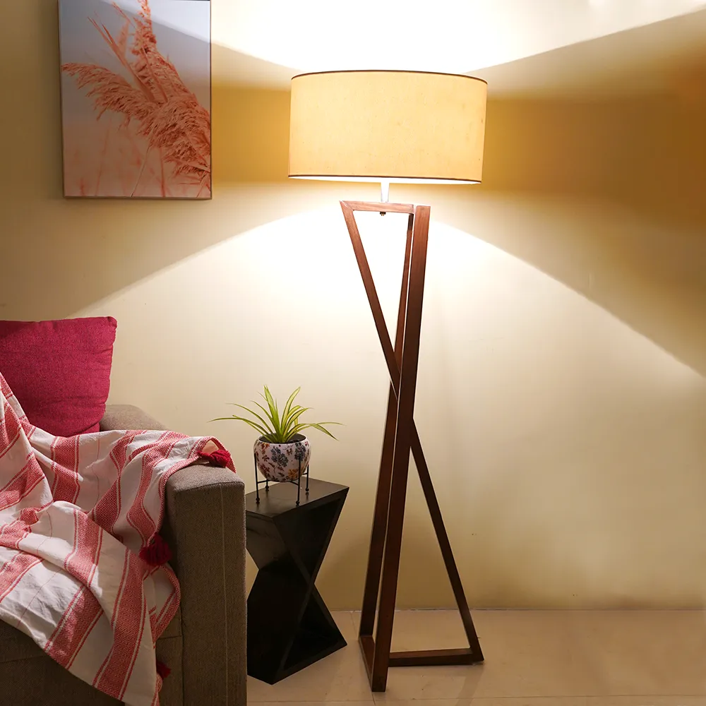 Zig-zag Wooden Floor Lamp Beige Lamp Shade