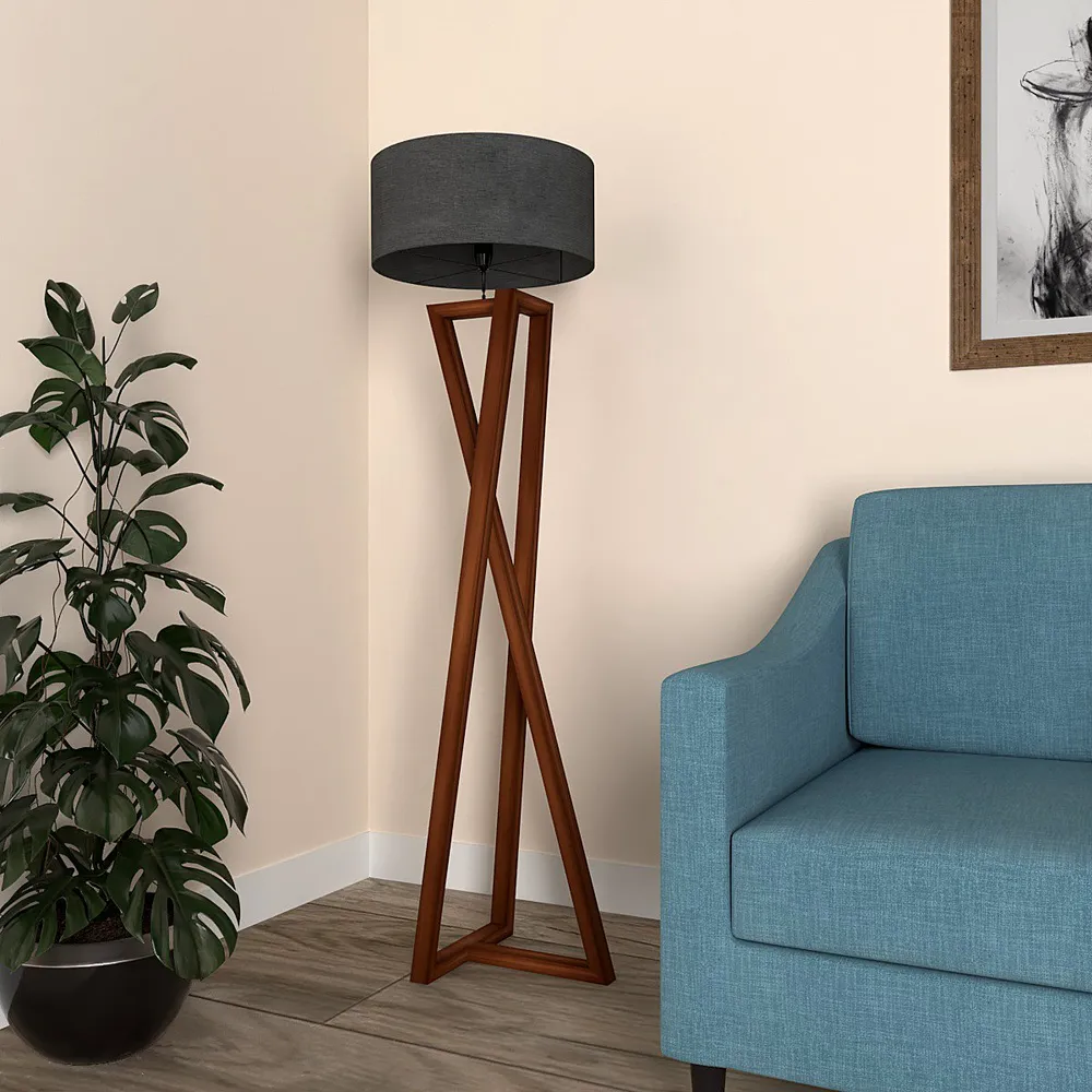 Zig-zag Wooden Floor Lamp Beige Lamp Shade