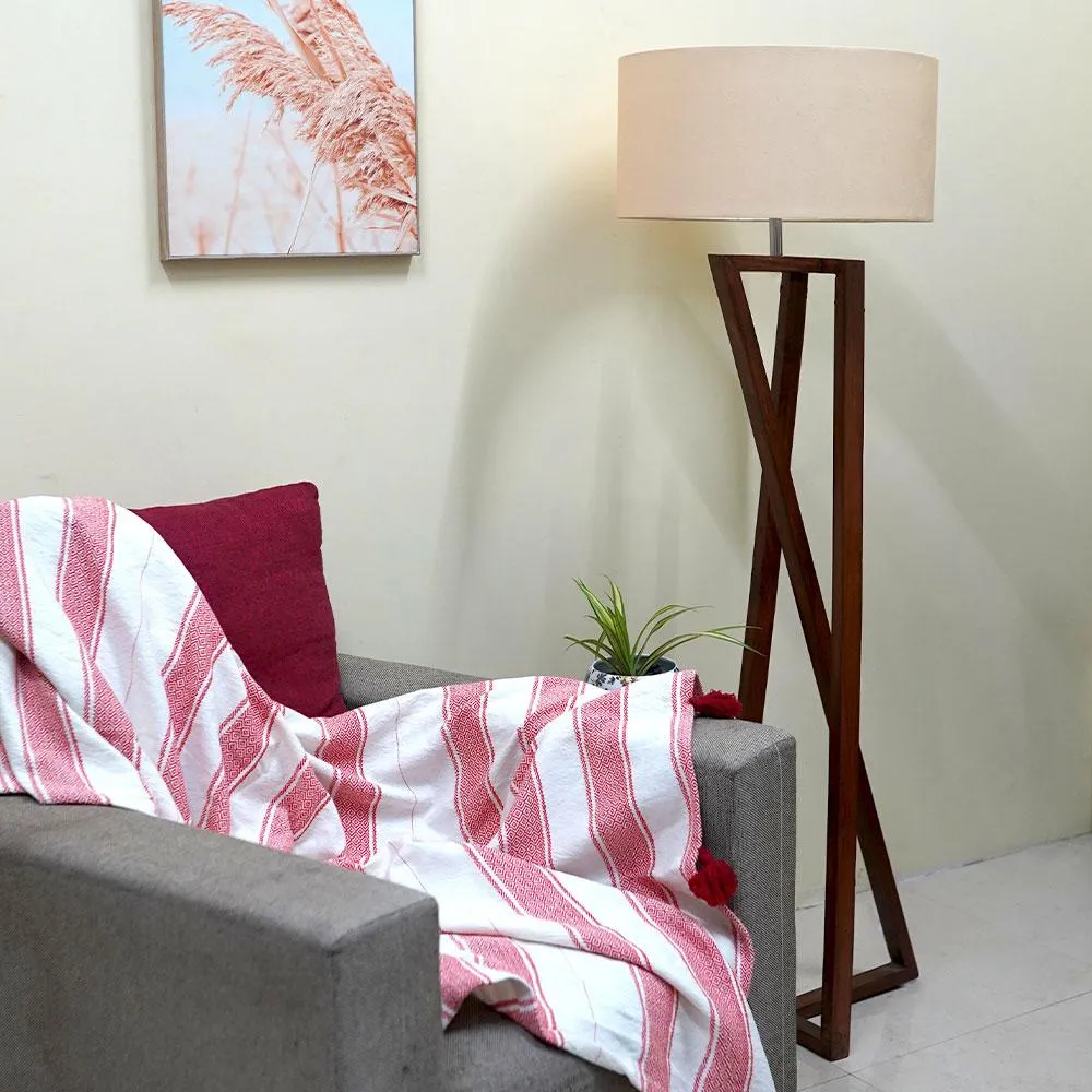 Zig-zag Wooden Floor Lamp Beige Lamp Shade