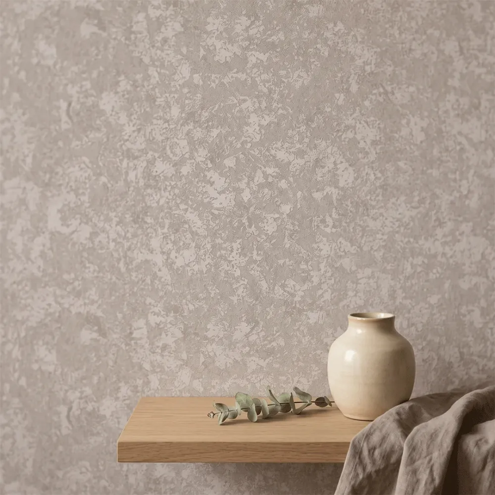 Warm Greige Textured Wallpaper | Distressed Stone Effect Wall Covering