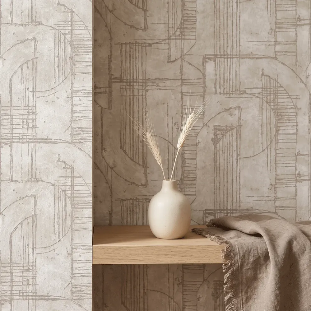 Warm Grey Abstract Textured Geometric Wallpaper