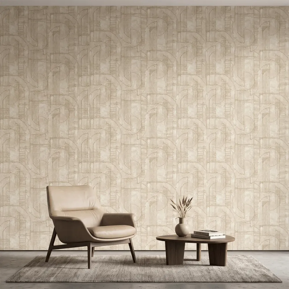 Warm Ivory Abstract Architectural Textured Wallpaper