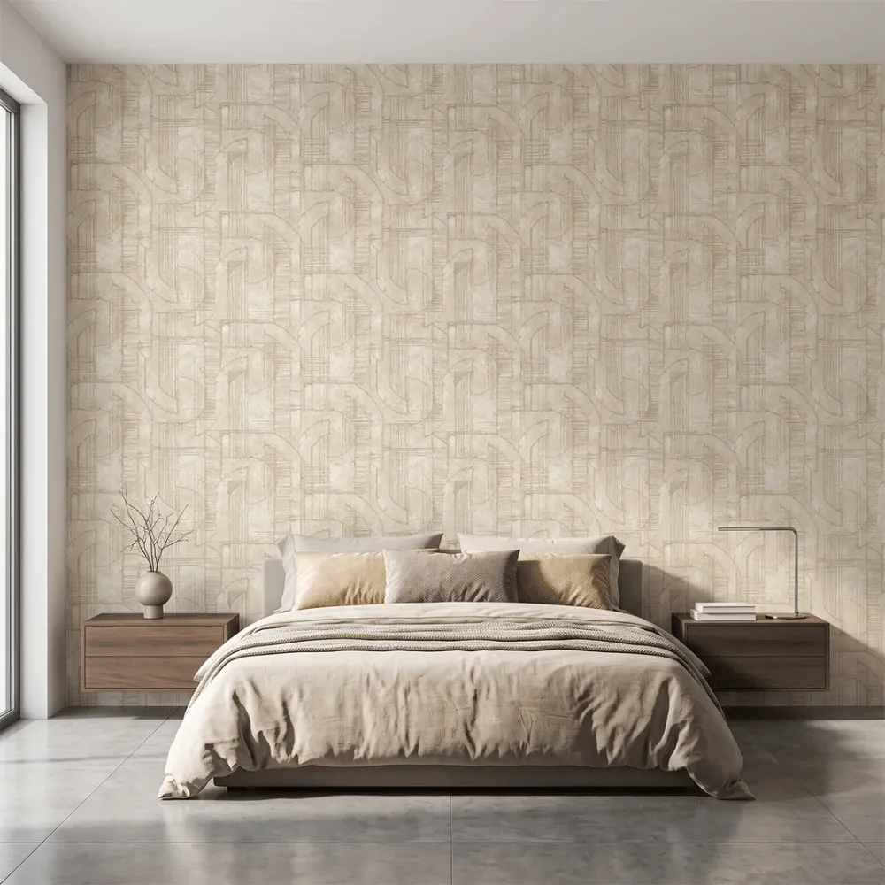 Warm Ivory Abstract Architectural Textured Wallpaper