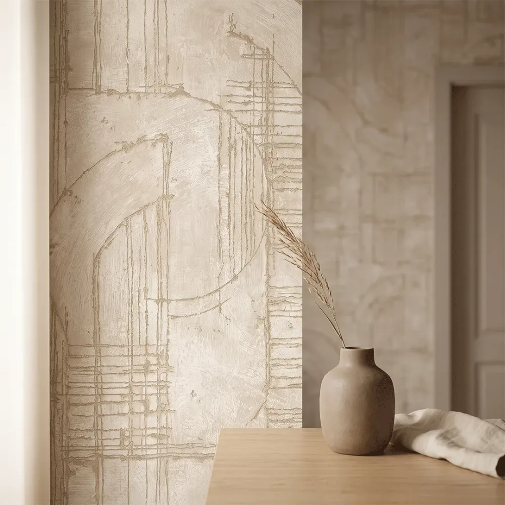 Warm Ivory Abstract Architectural Textured Wallpaper