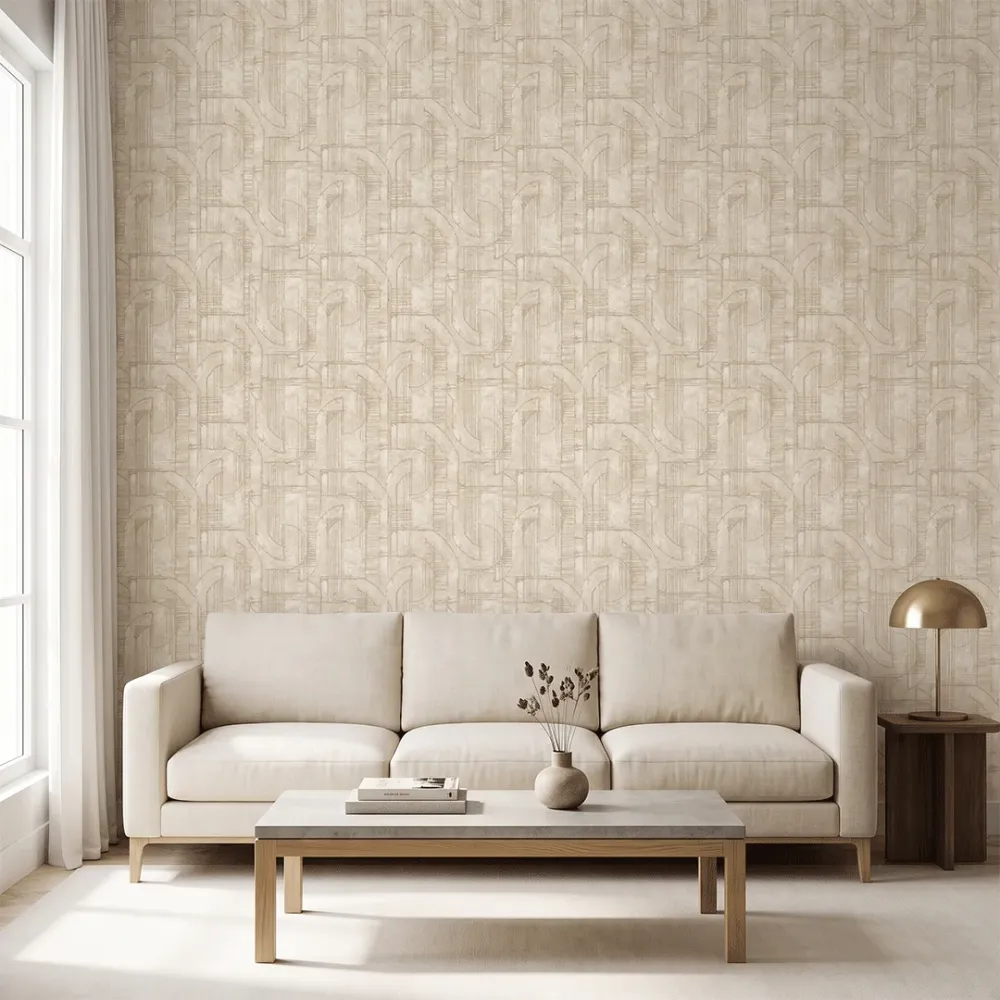 Warm Ivory Abstract Architectural Textured Wallpaper